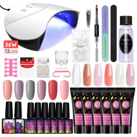 Manicure Set Poly Extension Nail Kit Gel Nails Complete Kit Gel For Extension Semi Permanent UV Varnish Kit Nail Tools Sets - 36W 12PC Set2