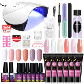 Manicure Set Poly Extension Nail Kit Gel Nails Complete Kit Gel For Extension Semi Permanent UV Varnish Kit Nail Tools Sets - 36W 12PC Set1