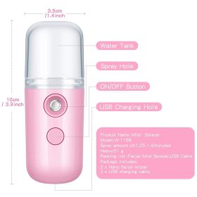 Portable Nano Facial Mist - Handy Steamer for Hydrating and Mist Hand Eyelash Extensions - 30ml USB Mist Handy Steamer for Facial Hydrating - Pink