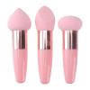 3pcs Professional Makeup Sponge Set with Handle - Blend Foundation and Concealer Effortlessly with Wedge Shaped Beauty Blender - Rose Color