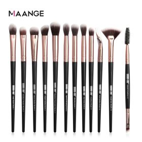 MAANGE 12pcs Eye Makeup Brushes Set With Cosmestic Bag Eyeshadow Blending Eyeliner Eyelash Eyebrow Brushes Make Up Professional - Black stick rose gol