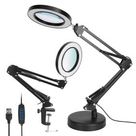 LED Magnifier Desk Lamp 8x Magnifying Glass with Light Swing Arm Desk Table Light USB Reading Lamp  - black