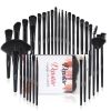 A set of 32 black makeup brushes; suitable for full makeup; blush; concealer; gloss and lip brush; girly beauty tool (without bag) - default