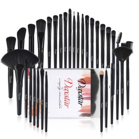 A set of 32 black makeup brushes; suitable for full makeup; blush; concealer; gloss and lip brush; girly beauty tool (without bag) - default