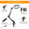 LED Magnifier Desk Lamp 8x Magnifying Glass with Light Swing Arm Desk Table Light USB Reading Lamp  - black